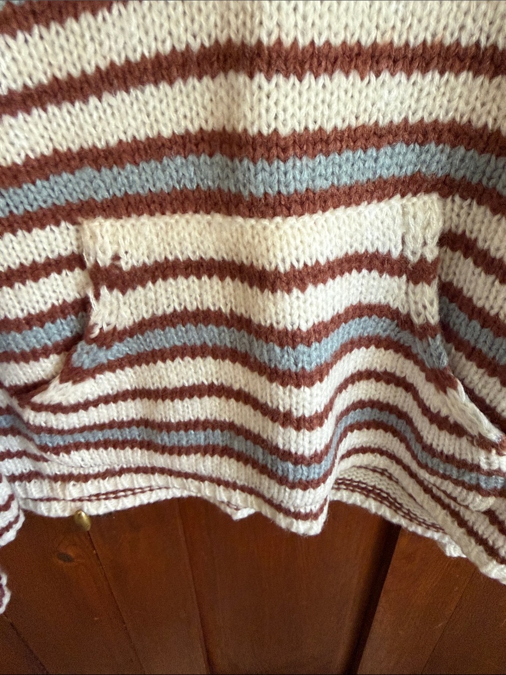 HYFVE Striped V-Neck Pocket Sweater in Cream, Brown & Light Blue - Picture 3 of 4